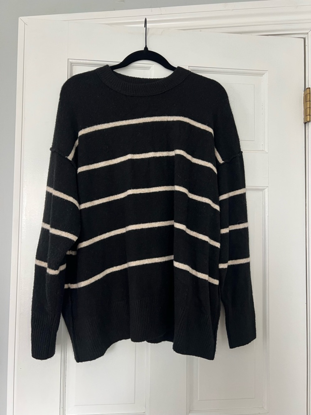 aerie Black Crewneck Sweater with White Stripes